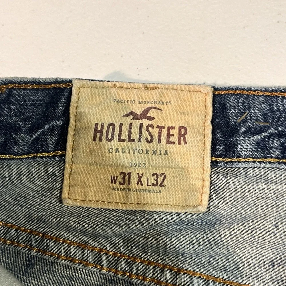 Hollister Slim Straight Jeans Men's 31x32 Blue Medium Wash Button Fly Distressed
